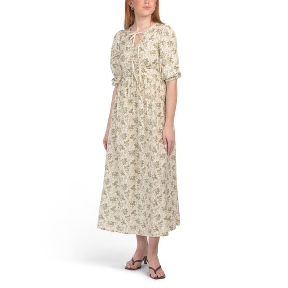 LUNA SKIES Multi Linen Blend Printed Long Sleeve Maxi Dress - Picture 1 of 2